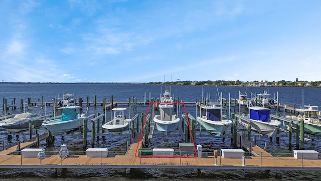 view of dock featuring a water view