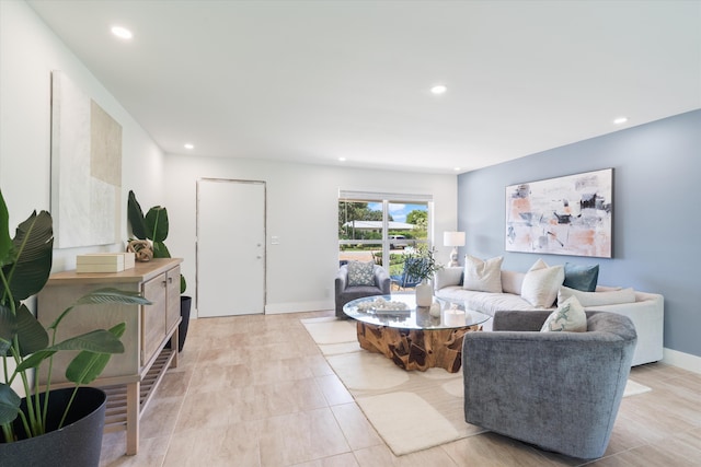 living room featuring light tile patterned floors