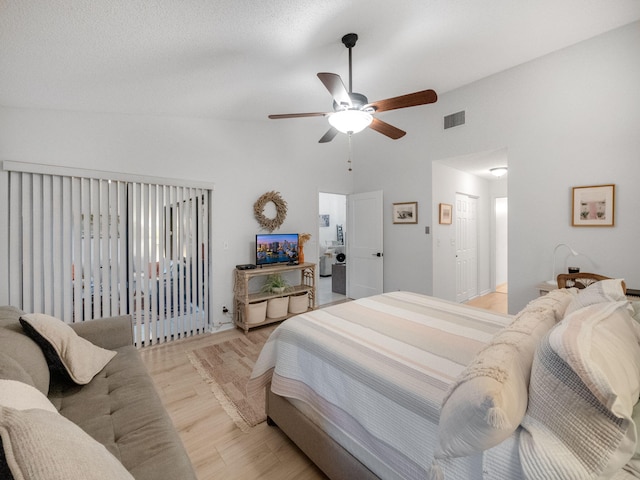 bedroom featuring ceiling fan and light hardwood / wood-style flooring