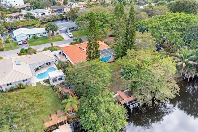 drone / aerial view featuring a water view