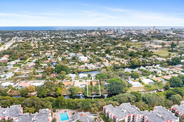 aerial view with a water view