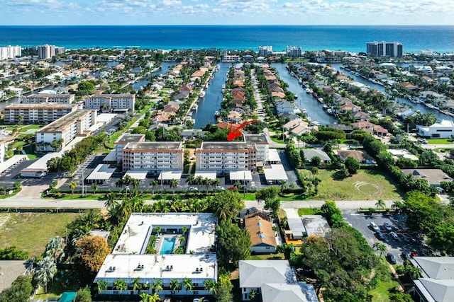 aerial view with a water view