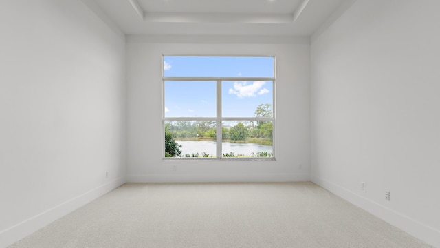205 SE Via Sangro, Port Saint Lucie, FL 34952 - spare room featuring a raised ceiling, light colored carpet, baseboards, and a water view