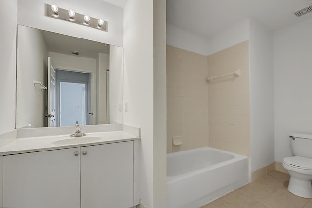 full bathroom featuring shower / bath combination, tile patterned floors, toilet, and vanity