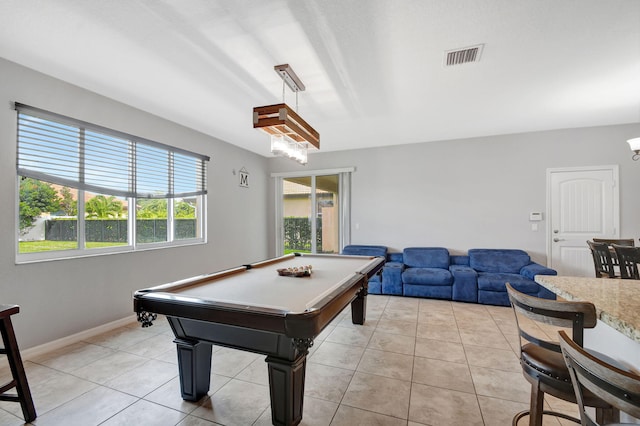 rec room with billiards and light tile patterned flooring