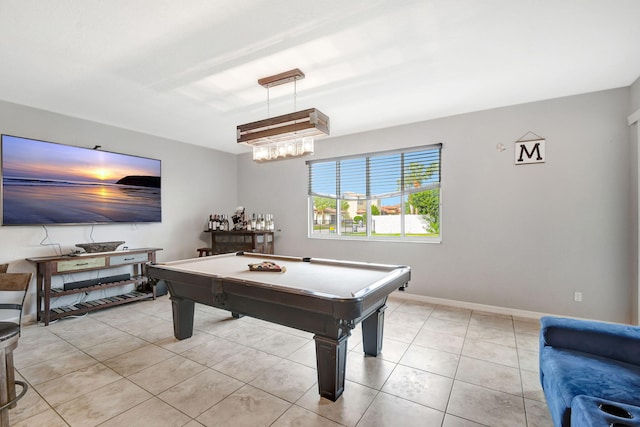 rec room featuring billiards and light tile patterned flooring