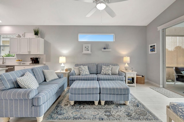 living room with ceiling fan