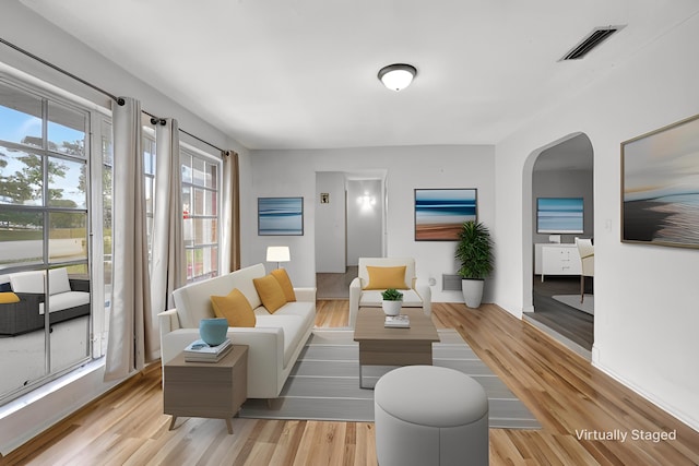 living room with light wood-type flooring