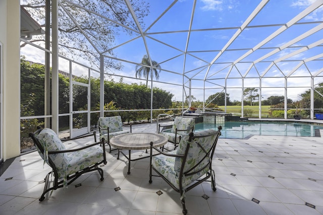 view of patio / terrace with a lanai