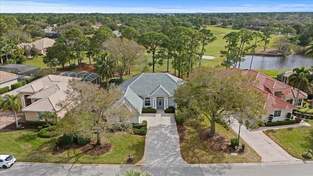 aerial view with a water view