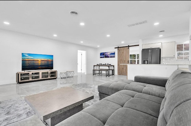 living room with a barn door