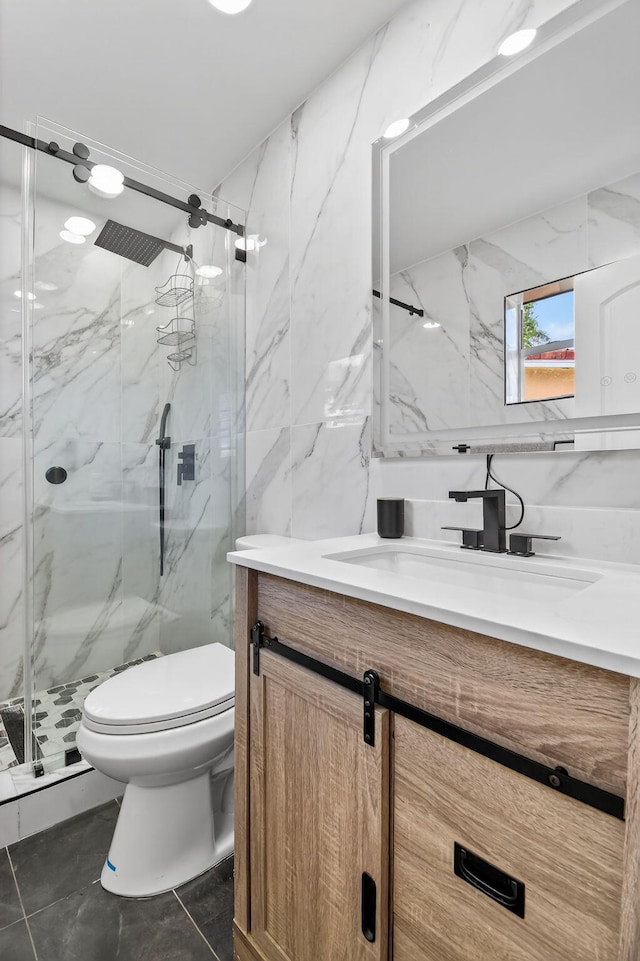 2112 N 14th Ter, Hollywood, FL 33020 - full bathroom with vanity, a marble finish shower, and tile walls