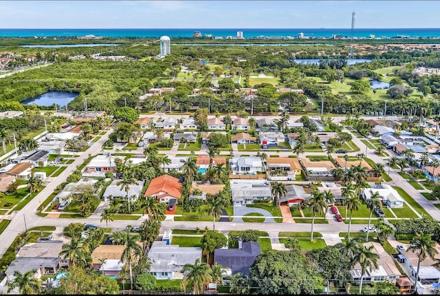 aerial view with a water view