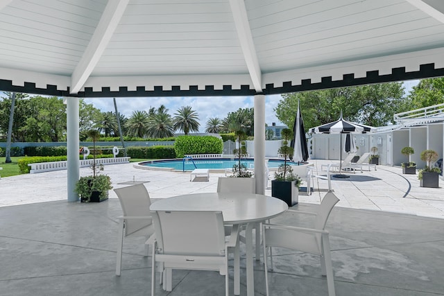 view of swimming pool featuring a patio area