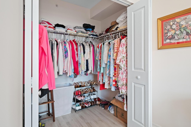 spacious closet with light hardwood / wood-style flooring