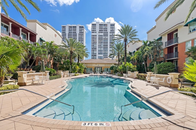 view of pool featuring a patio