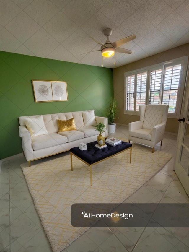 living room with ceiling fan