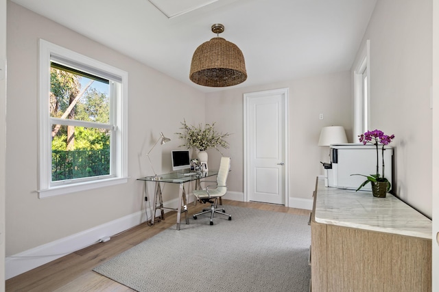 office area with wood-type flooring