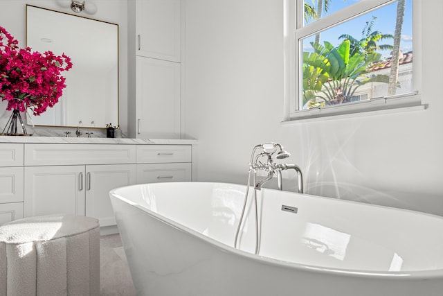 bathroom with vanity and a tub