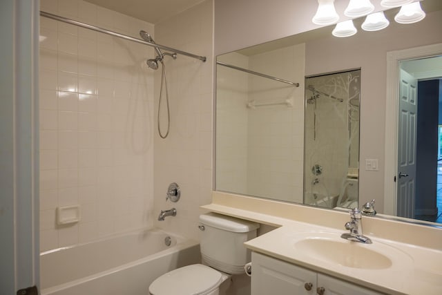 bathroom featuring toilet, shower / tub combination, and vanity