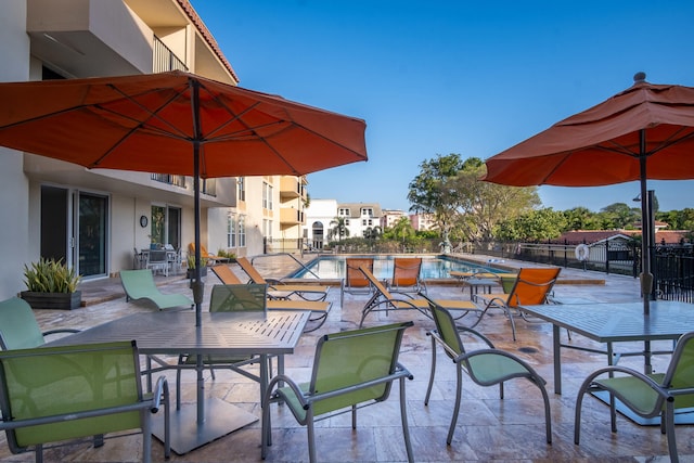 view of patio / terrace featuring a fenced in pool