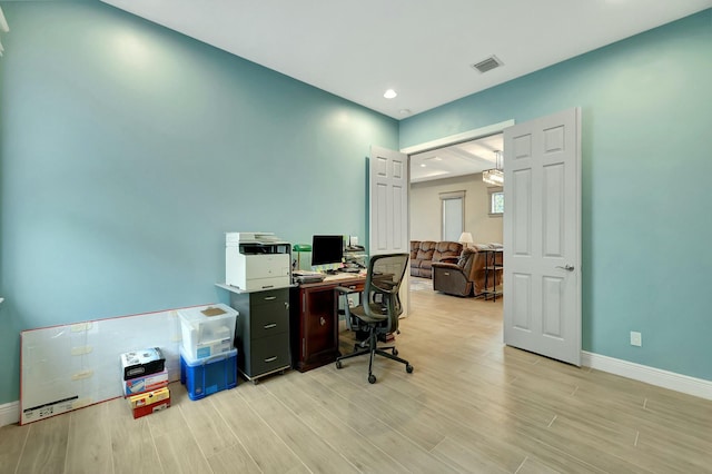 office area featuring light wood-type flooring