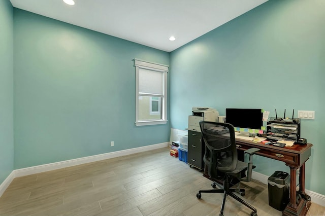 office area featuring light hardwood / wood-style flooring