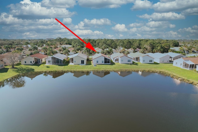 aerial view with a water view