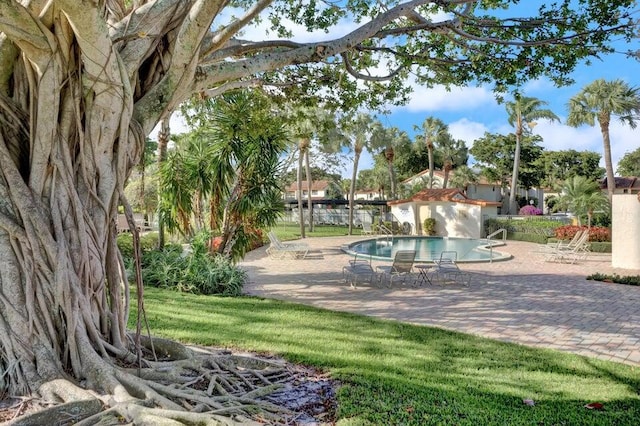 view of swimming pool with a patio area