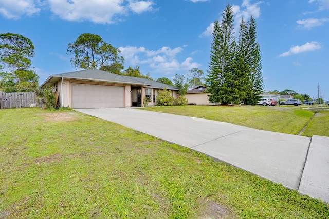 ranch-style house with a front lawn and a garage