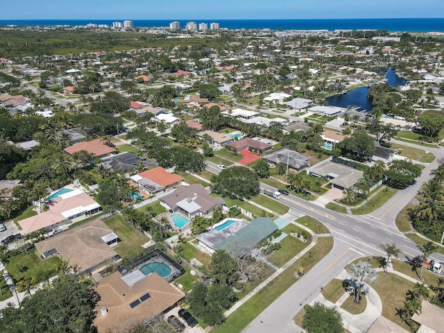 bird's eye view featuring a water view