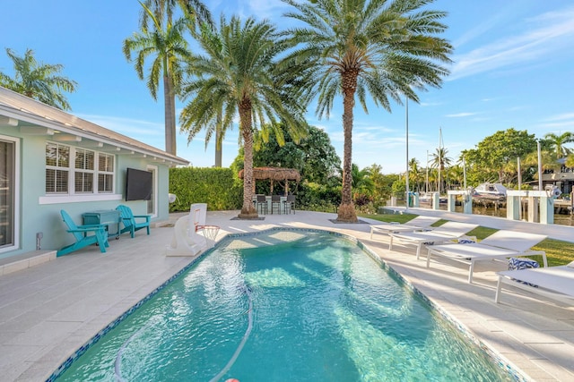 view of swimming pool with a patio area