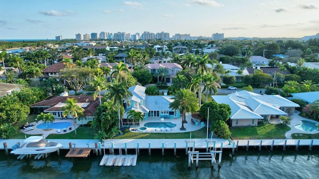 aerial view with a water view