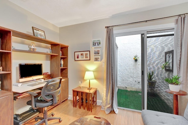 home office featuring light hardwood / wood-style flooring