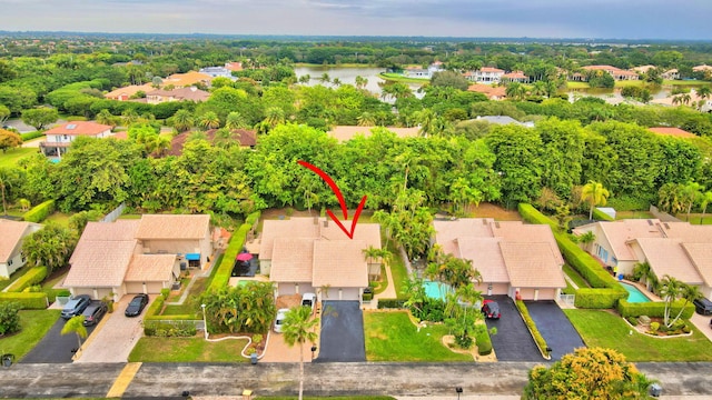 aerial view featuring a water view