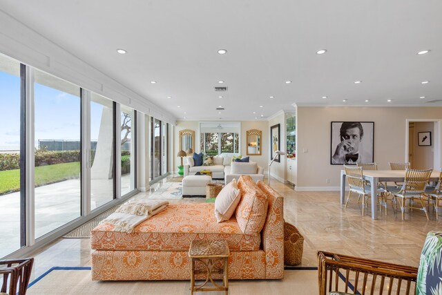 dining area with expansive windows