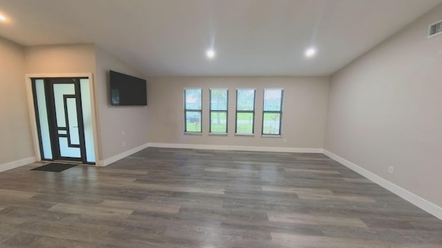 interior space with dark wood-type flooring