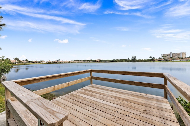 view of dock with a water view