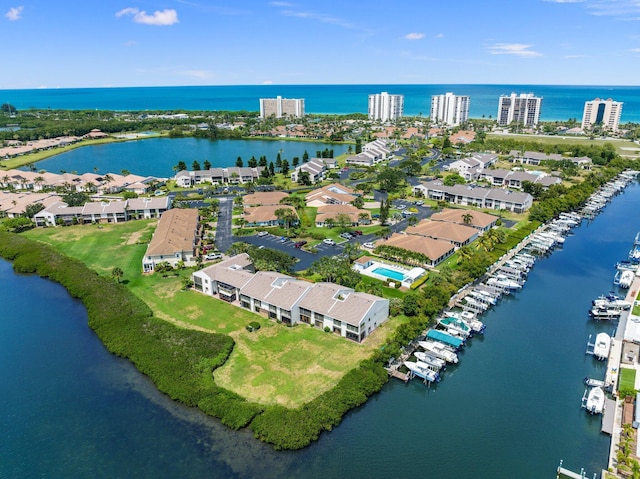 bird's eye view featuring a water view