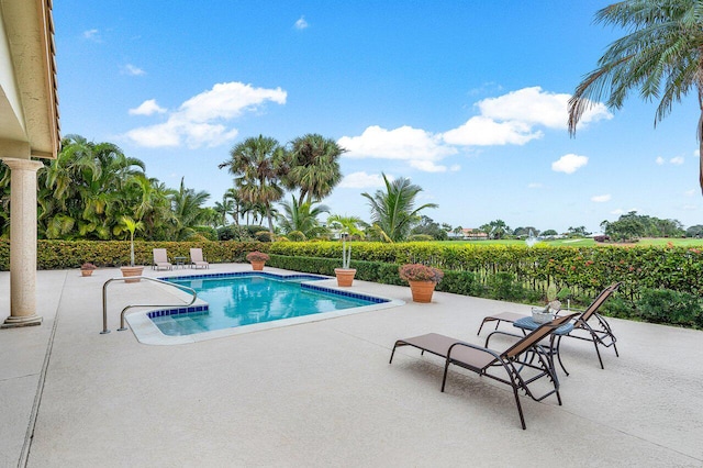 view of swimming pool with a patio area