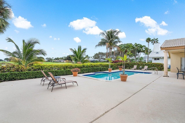 view of swimming pool with a patio