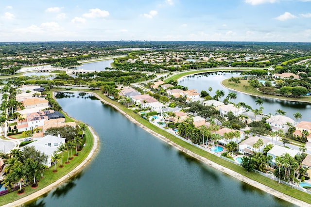 aerial view featuring a water view