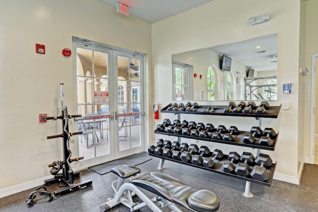 exercise room with french doors