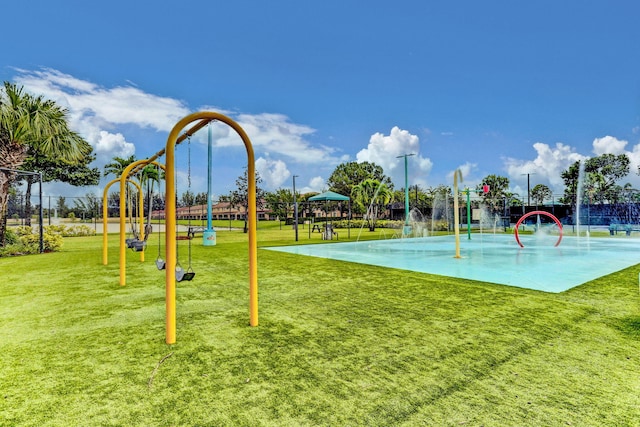 view of jungle gym featuring a yard