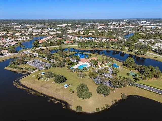 aerial view featuring a water view