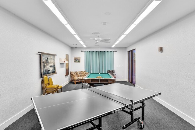 game room featuring ceiling fan and billiards