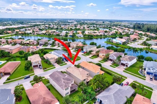 aerial view with a water view