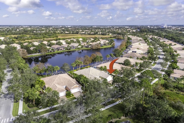 aerial view with a water view