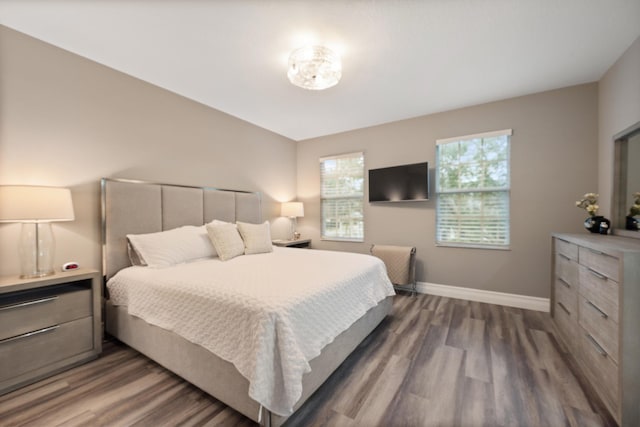 bedroom with dark hardwood / wood-style floors