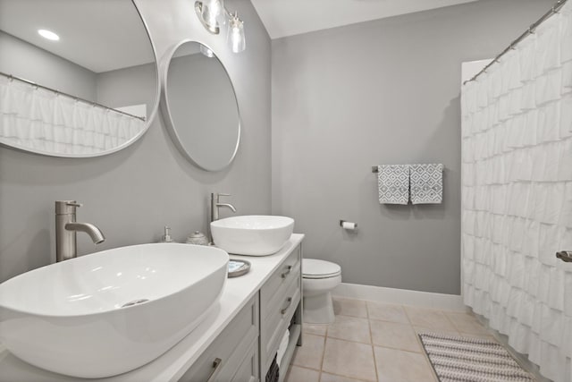 bathroom featuring vanity, toilet, and tile patterned flooring